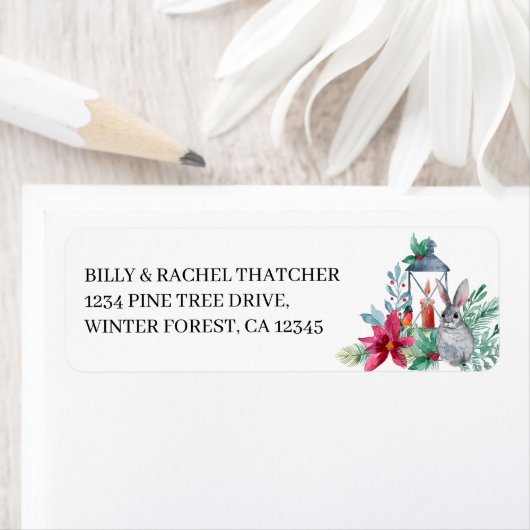 Christmas Lantern Ponsettia Rabbit-Adresse (Insitu)