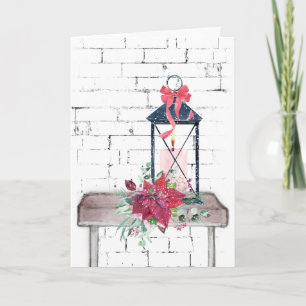 Christmas Lantern und Poinsettia Bouquet Feiertagskarte