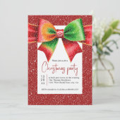 Christmas large red and green bow holiday party einladung (Stehend Vorderseite)