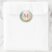 Christmas Laurel Wreath Berries Mit Monogramm Runder Aufkleber (Tasche)