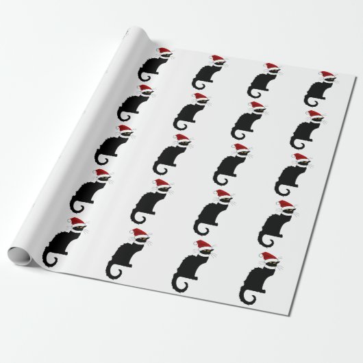 Christmas Le Chat Noir mit Weihnachtsmannmütze Geschenkpapier (Ungerollt)
