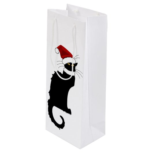 Christmas Le Chat Noir mit Weihnachtsmannmütze Geschenktüte Für Weinflaschen (Vorderseite Schrägansicht)