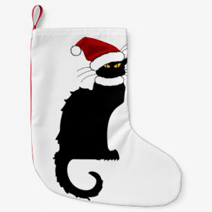 Christmas Le Chat Noir mit Weihnachtsmannmütze Kleiner Weihnachtsstrumpf