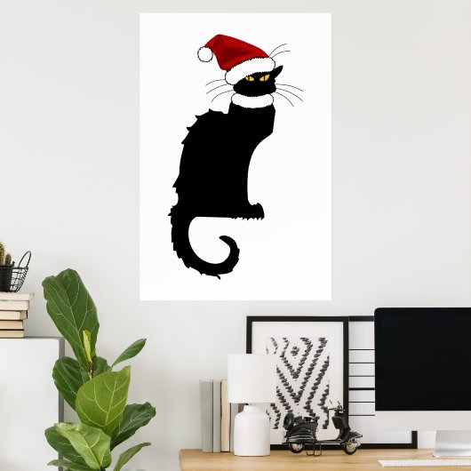 Christmas Le Chat Noir mit Weihnachtsmannmütze Poster (Heimbüro)