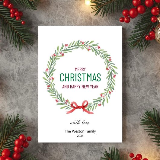 Christmas Leaves Wreath Holiday Card Feiertagskarte