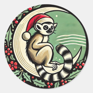Christmas Lemur Runder Aufkleber