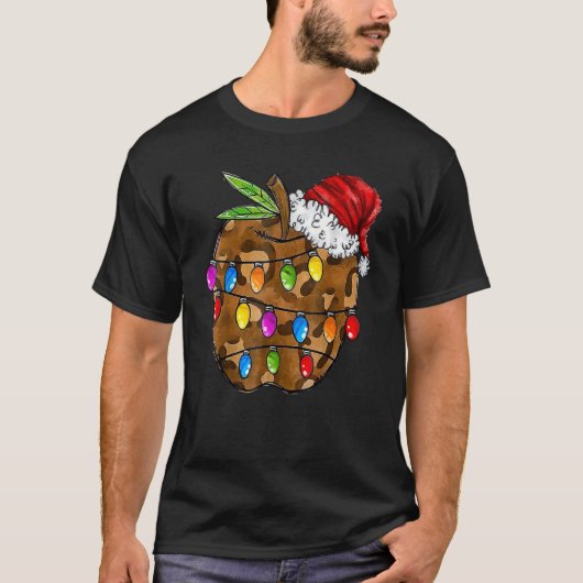 Christmas Leopard Apple Santa Hat Christmas Teache T-Shirt (Vorderseite)