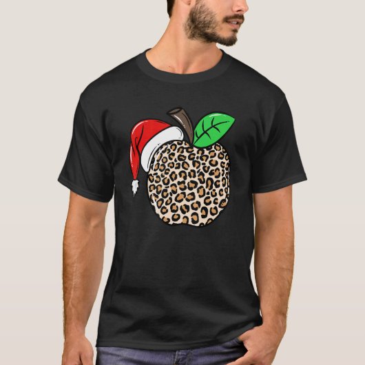 Christmas Leopard Apple Santa Hat Christmas Teache T-Shirt (Vorderseite)