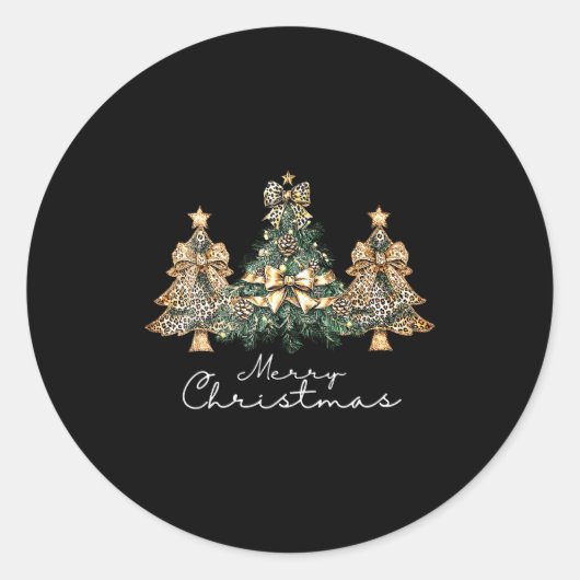 Christmas Leopard Coquette Bow Xmas Trees Pajamas  Runder Aufkleber (Vorderseite)