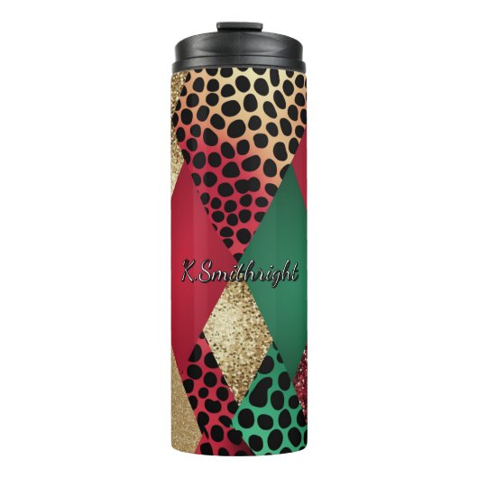 Christmas Leopard Glitter Patchwork Design Thermosbecher (Vorderseite)