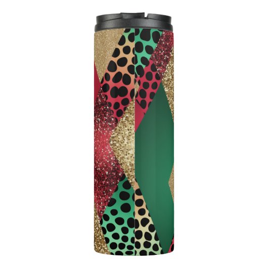 Christmas Leopard Glitter Patchwork Design Thermosbecher (Rückseite)