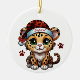 Christmas Leopard Kitty Cat Animal Print 🐆🐈🐾 Keramik Ornament