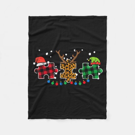 Christmas Leopard Plaid Puzzle Autism Xmas Men Wom Fleecedecke (Vorderseite)