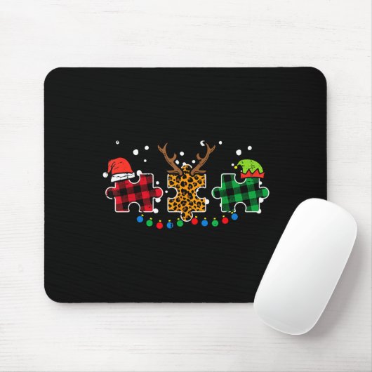 Christmas Leopard Plaid Puzzle Autism Xmas Men Wom Mousepad (Mit Mouse)