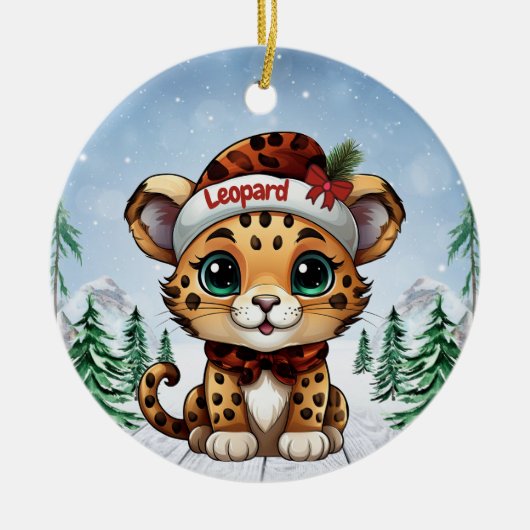 Christmas Leopard Spots Kitty Cat Lovers 🐆🐈🐾 Keramik Ornament (Vorne)
