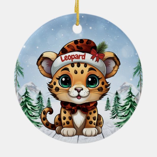 Christmas Leopard Spots Kitty Cat Lovers 🐆🐈🐾 Keramik Ornament (Hinten)