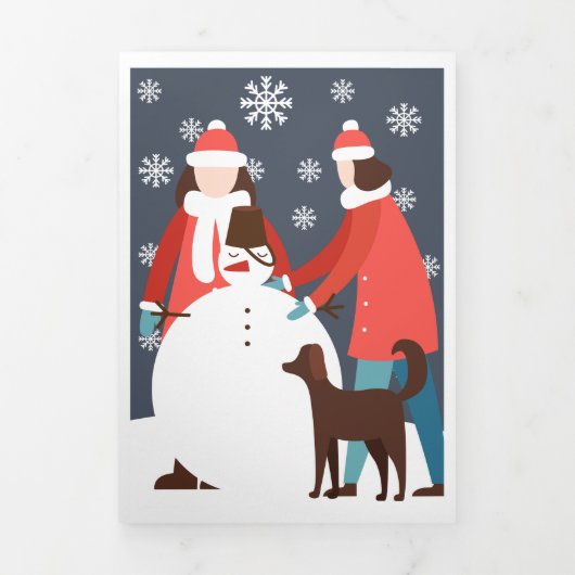 Christmas Lesbian Couple Dog Snowman Personalisier Dreifach Gefaltete Urlaubskarte (Cover)