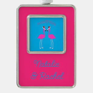 Christmas Lesbian Flamingos Flamingo Belles Custom Rahmen-Ornament Silber