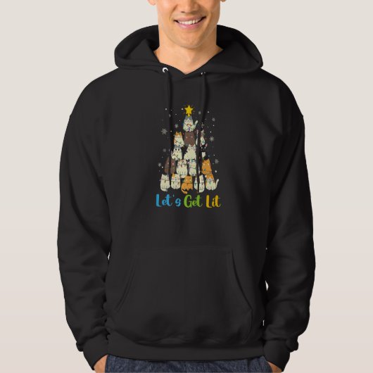 Christmas Let's Get Lit Cats Christmas Tree Cat Hoodie (Vorderseite)