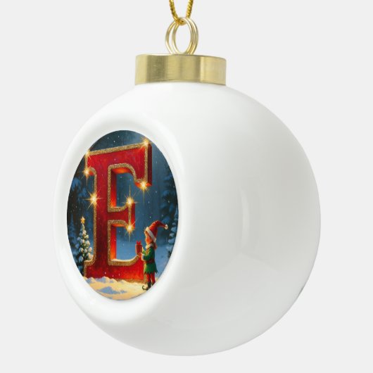Christmas Letter E Ornament | Red Gold Monogram (Rechts)