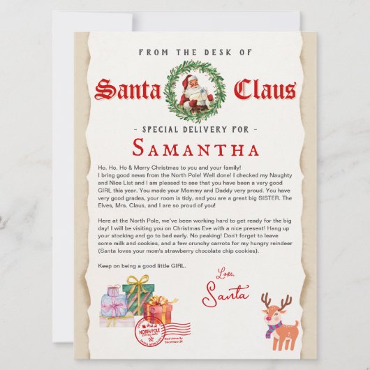 Christmas Letter from Santa Nice List Certificate (Vorderseite)