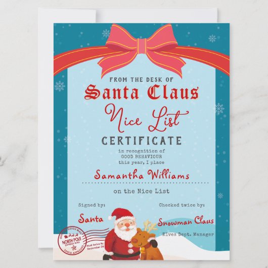 Christmas Letter from Santa Nice List Certificate (Rückseite)