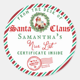 Christmas Letter from Santa Nice List Certificate Runder Aufkleber