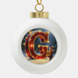 Christmas Letter G Ornament | Red Gold Monogram