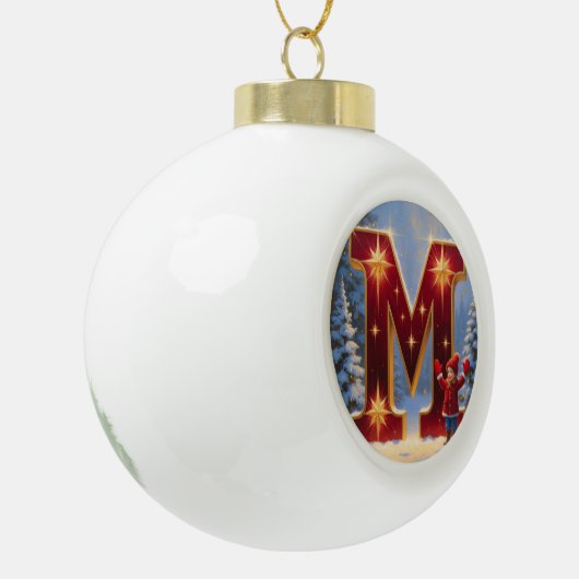 Christmas Letter M Ornament | Red Gold Monogram (Links)