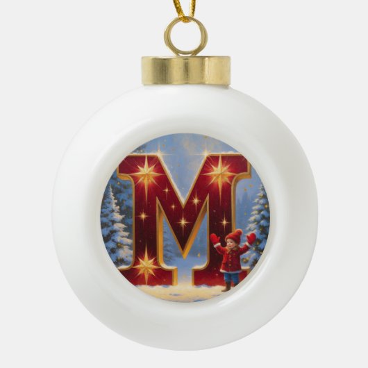 Christmas Letter M Ornament | Red Gold Monogram (Vorderseite)