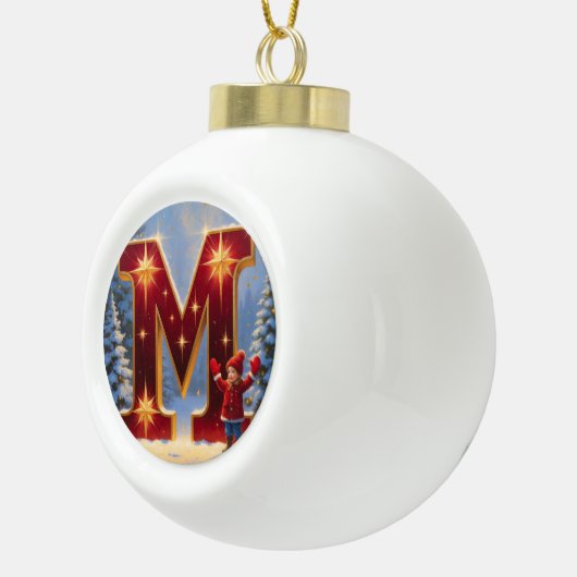 Christmas Letter M Ornament | Red Gold Monogram (Rechts)