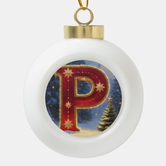 Christmas Letter P Ornament | Red Gold Monogram (Vorderseite)
