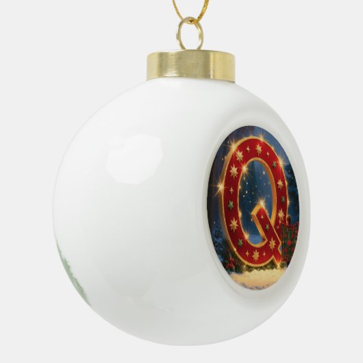 Christmas Letter Q Ornament | Red Gold Monogram (Links)
