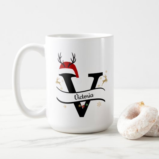 Christmas Letter V Alphabet Kaffeetasse (Mit Donut)