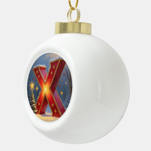 Christmas Letter X Ornament | Red Gold Monogram (Rechts)