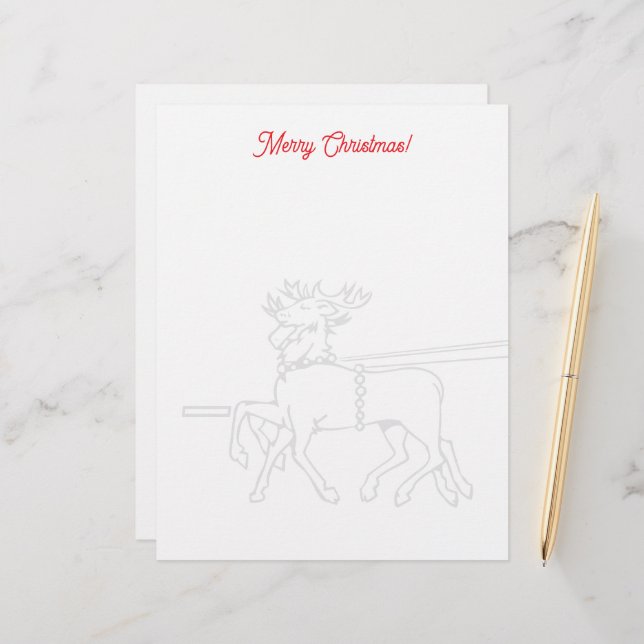 Christmas letterhead with Santa's reindeer drawing Briefbogen (Vorderseite/Rückseite Beispiel)