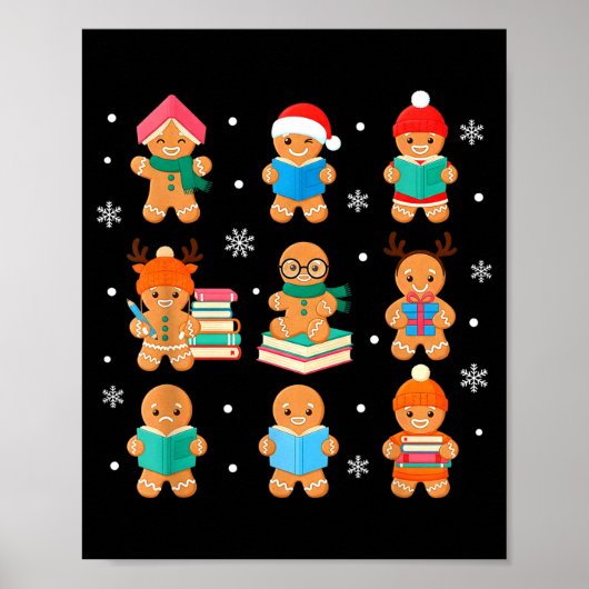 Christmas Library Gingerbread Man Books Lover Book Poster (Vorne)
