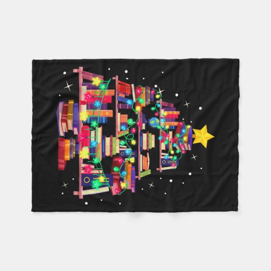 Christmas Library Tree Love Reading Books Nerd Tea Fleecedecke (Vorderseite (Horizontal))