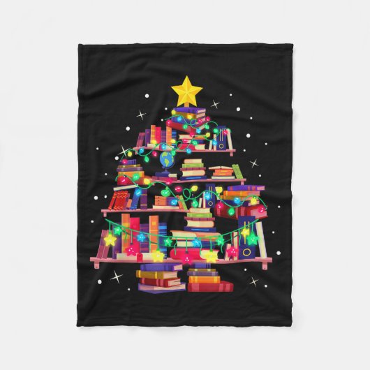 Christmas Library Tree Love Reading Books Nerd Tea Fleecedecke (Vorderseite)