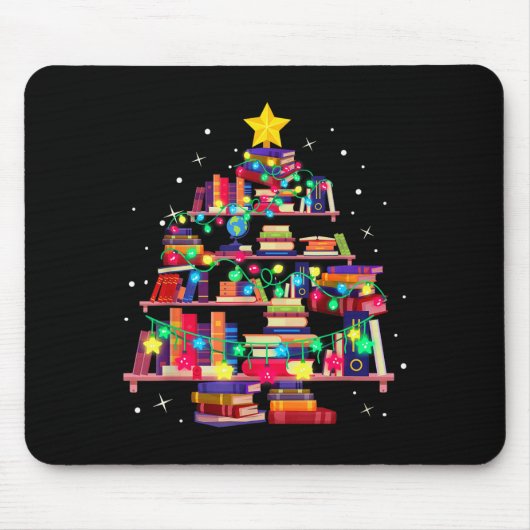 Christmas Library Tree Love Reading Books Nerd Tea Mousepad (Vorne)