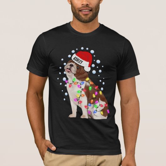 Christmas Light English Bulldog Hund Welpe T-Shirt (Vorderseite)