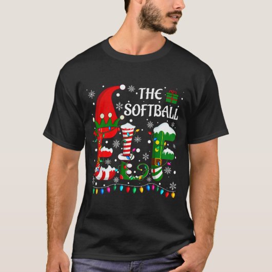 Christmas Light Family Matching Pajamas Softball E T-Shirt (Vorderseite)