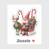 Christmas Light Gnome Santa Claus Riding Sleigh Hi Aufkleber (Blatt)