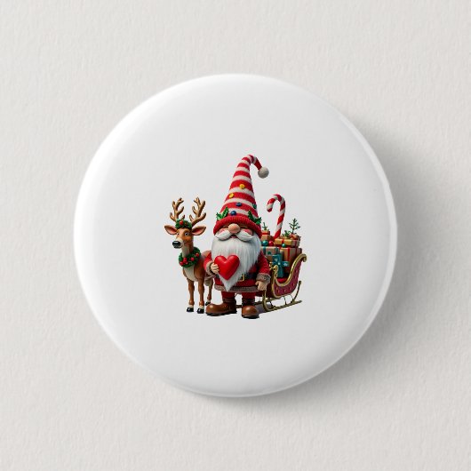 Christmas Light Gnome Santa Claus Riding Sleigh Hi Button (Vorderseite)