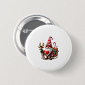 Christmas Light Gnome Santa Claus Riding Sleigh Hi Button (Vorne & Hinten)