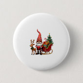 Christmas Light Gnome Santa Claus Riding Sleigh Hi Button (Vorderseite)