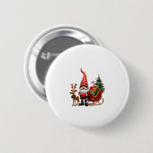 Christmas Light Gnome Santa Claus Riding Sleigh Hi Button (Vorne & Hinten)