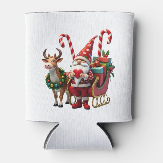 Christmas Light Gnome Santa Claus Riding Sleigh Hi Dosenkühler (Vorderseite)