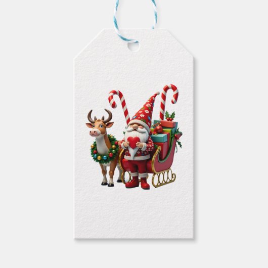 Christmas Light Gnome Santa Claus Riding Sleigh Hi Geschenkanhänger (Vorderseite)