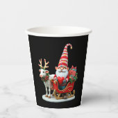 Christmas Light Gnome Santa Claus Riding Sleigh Hi Pappbecher (Vorderseite)